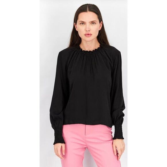 Bella Dahl Women Mock Neck Long Sleeve Plain Top Black M - Picture 1 of 7